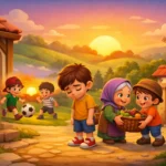 Sözünde duran çocuk Mert’in köyde arkadaşlarıyla oynadığı ve yaşlı kadına yardım ettiği 3D animasyon masal sahnesi