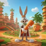 Bugs Bunny’nin Havuç Krallığı’nda arkadaşlarıyla birlikte doğayı koruyup büyük havuçlar yetiştirdiği 3D animasyon çocuk masalı görseli.